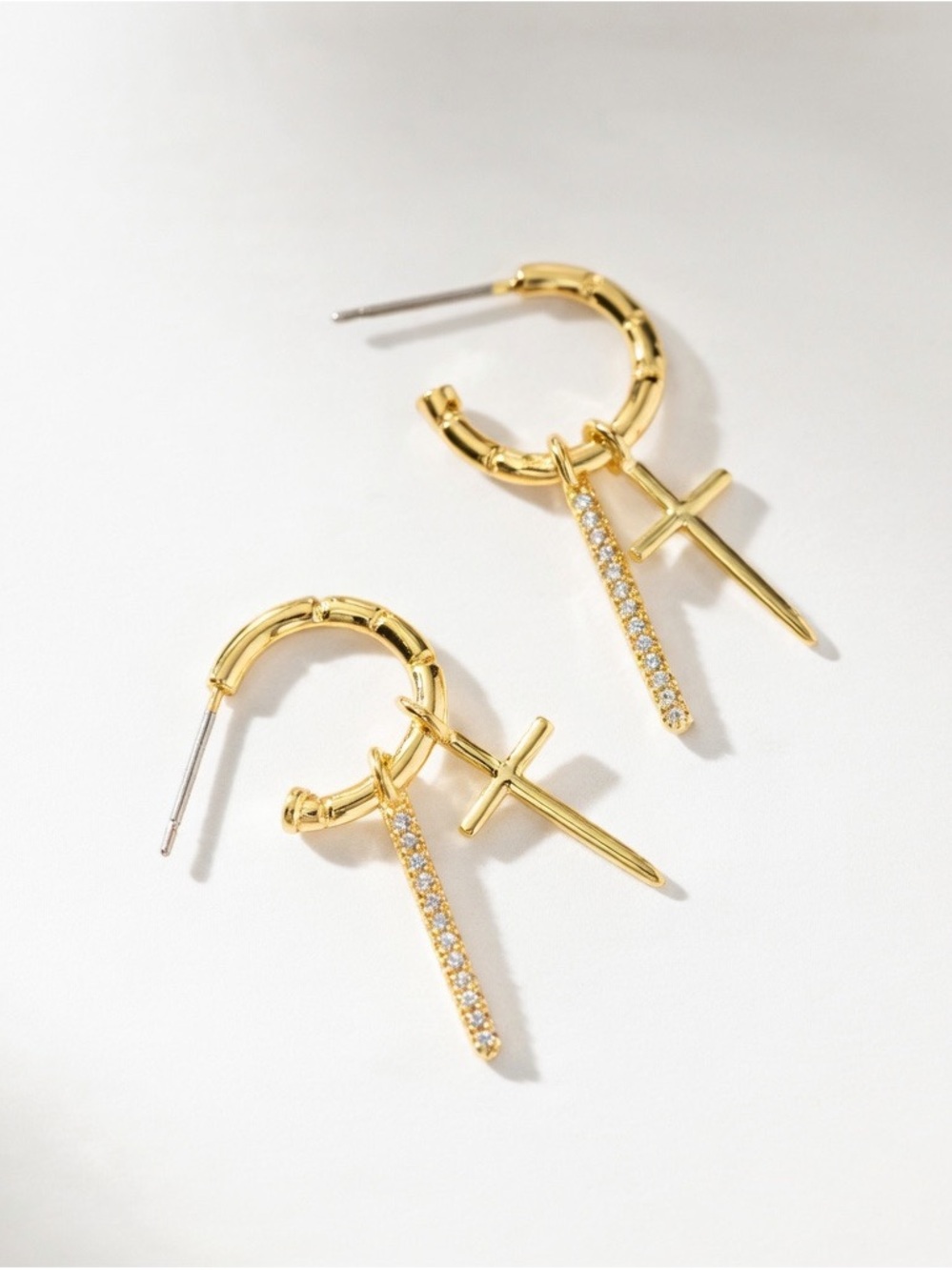 Uncommon James Gold Hoop Earrings with Cross Charms